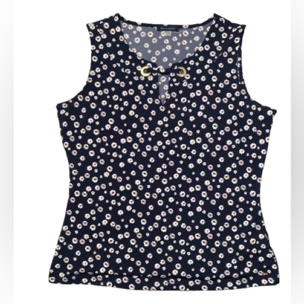 Tommy Hilfiger Women’s Navy Floral V-Neck Blouse Top Camisole Large - Picture 2 of 13